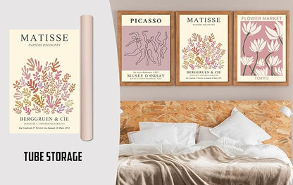 MINI ZOZI Matisse Wall Art Flower Market Prints 16X24 3PCS Picasso Wall Decor Large Canvas Pink Posters Trendy Funky Aesthetic Abstract Line Minimalist Poster Danish Pastel Painting Bedroom Printing