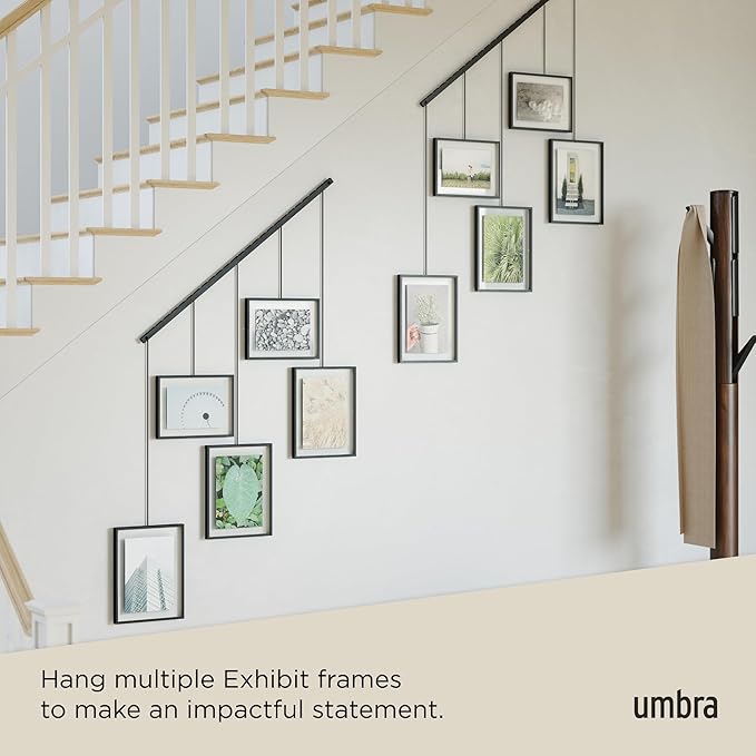 Umbra Exhibit Picture Frame Gallery Set, Adjustable Wall Collage Displays Five Photos (Two 4x6" and Three 5x7"), Set of 5, Black
