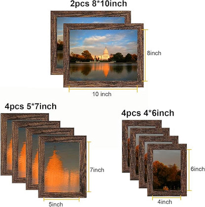 xnlkros Picture Frame Set 10 pack, Farmhouse Photo Frames, Gallery Wall Frame Collage, 8x10 5x7 4x6 Frames in 3 Different Finishes Picture Frames For Wall or Desk,Dark Brown