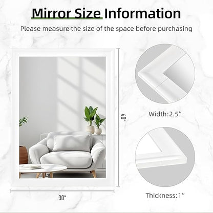 Rectangle Mirrors for Wall 30x40 Inch, White Wood Framed Bathroom Mirror with Tempered Glass for Bedroom Living Room Office or Hallway (White, 30x40 in)