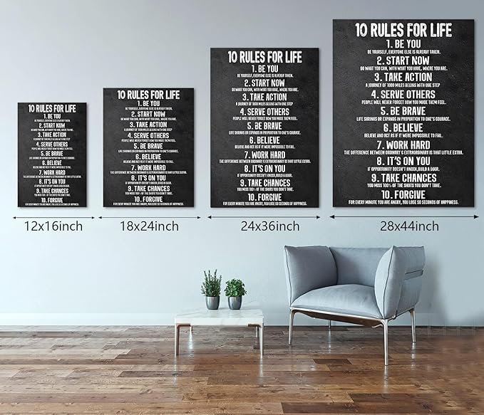 Yatsen Bridge 10 Rules for Life Motivational Wall Art Inspirational Canvas Office Art Decor Positive Black and White Artwork Framed Ready to Hang-24 inch x 36 inch
