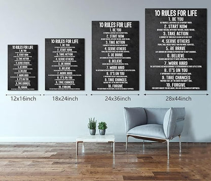 Yatsen Bridge 10 Rules for Life Motivational Wall Art Inspirational Canvas Office Art Decor Positive Black and White Artwork Framed Ready to Hang-28 inch x 44 inch
