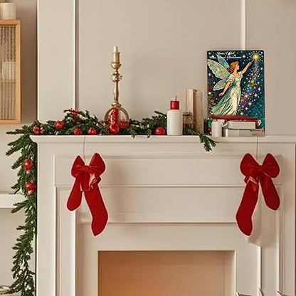 Vintage Christmas Metal Decorations Outdoor/Indoor - 12x8 Inches Retro Fairy & Rainbow Star Tree Sign Wall/Door for Home Kitchen Holiday Gathering Spaces.