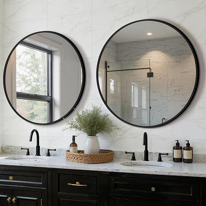 Round Bathroom Mirror for Wall, 2 Pack 30 inch Circle Bathroom Mirrors for Over Sink, Modern Circular Metal Frame for Vanity, Entryway, Bedroom, Living Room(Black)