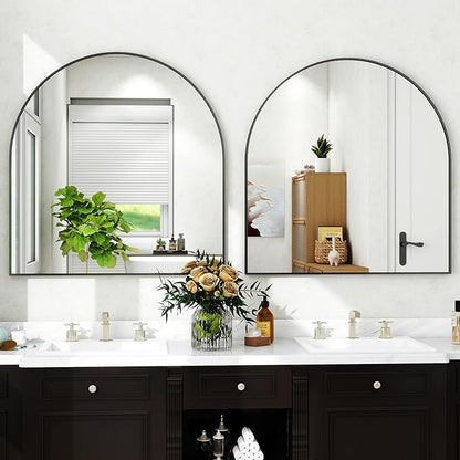 XRAMFY 31"x32" Arched Wall Mirror for Bathroom, Black Vanity Mirror for Bedroom, Living Room, Entryway, Decorative Hanging Mirror for Wall