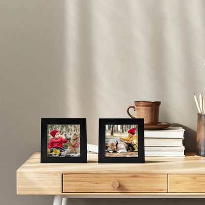 Egofine 4x4 Picture Frames Set of 4, Made of Solid Wood Covered by Plexiglass Display 4x4 for Table Top Display and Wall Mounting Photo Frame, Black