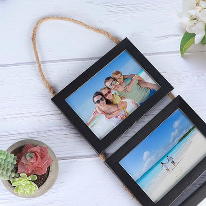 Lavezee 4x6 Hanging Collage Picture Frames Set of 2, Black 8 Opening Horizontal Frame Made to Display 4 x 6 Inch Photo for Wall Decor