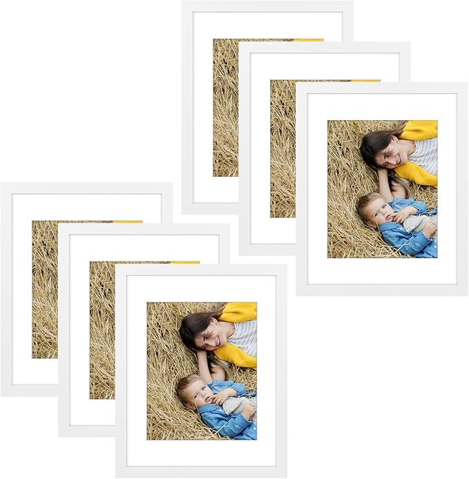 Golden State Art, 11x14 Picture Frame Set of 6 - Matted to 8x10 Photo - Engineered Wood Gallery Frame Set - Wall Mounting (White,6 Pack)