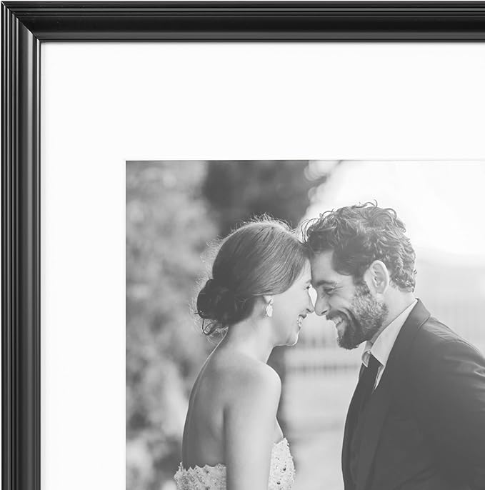 Kate and Laurel Adlynn Rectangle Picture Frame Set of 4; 11 x 14 matted to 8 x 10; Black; Modern Glam Four-Piece Frame Set for Gallery Wall Frame Set in Living Room Wall Decor