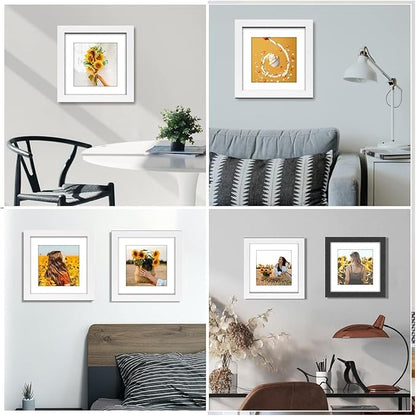 8x8 Picture Frame Rustic White Wood Set of 6,Display Pictures 5x5 with Mat or 8x8 Without Mat,Multi Photo Frames Collage for Wall or Tabletop Display
