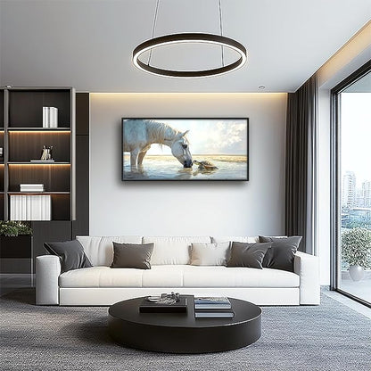 Ocean Beach Landscape Large Wall Art for Living Room Horse Framed Canvas Decor Coastal Sea Turtle Prints Painting Pictures Extra Large Seascape Artwork for Bedroom Bathroom Office Home Decor 30"x60"