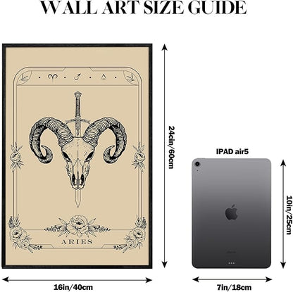 SERIMINO Witchy Framed Wall Art, Aries Tarot Canvas Prints Paintings, Horoscope Dark Academia Home Decor Aesthetic, 16x24inch Gothic Wall Decor for Room
