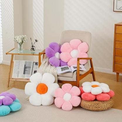CANGHI 4 PCS Flower Pillows Flower Shaped Throw Pillow Cute Daisy Pillows Seating Cushions for Adults Kids Home Bedroom Sofa Chair Couch Decor (White/Pink/Lavender/Dusty Pink, 15.74 inch)