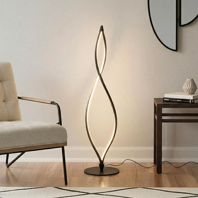 Brightech Twist Floor Lamp, Bright Tall Lamp for Offices, Modern LED Spiral Lamp for Living Rooms, Dimmable Standing Lamp with Sturdy Base for Bedroom Reading, Great Living Room Decor - Black