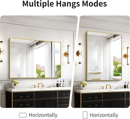 COFENY 36x48inch Bathroom Mirror, Gold Rectangle Mirror with Thin Metal Frame, Large Rectangular Wall Mirrors for Bathroom, Living Room, Hair Salon, Big Farmhouse Mirror Hang Horizontal/Vertical