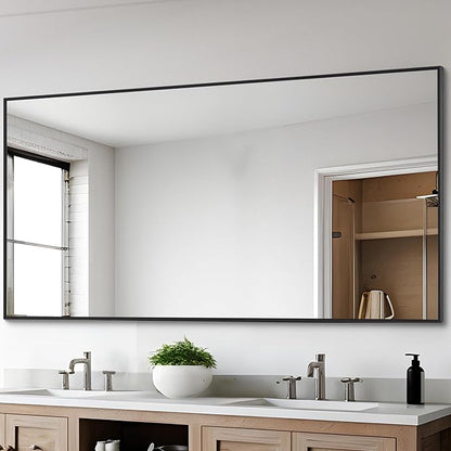 DESBING Black Bathroom Mirror for Wall, 30x55 Inch Rectangle Mirrors with Metal Frame, Modern Vanity Wall Mirror Decor for Entryway Hangs, Bathroom Living Room Horizontal or Vertical