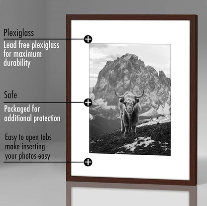 Americanflat 16x20 Picture Frame with Polished Plexiglass - Set of 5 - Use as 11x14 Frame with Mat or Display 16x20 Photo Without Mat - Galleria Collection - Picture Frames for Wall Display - Mahogany