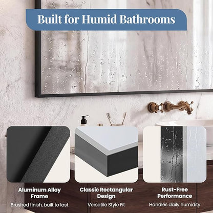 NEWBULIG 30" x 40" Black Rectangle Bathroom Mirror for Wall, Morden Wall Mirror with Metal Frame, Tempered Glass, Vanity Mirror for Over Sink, Entryway, Living Room, Anti-Rust