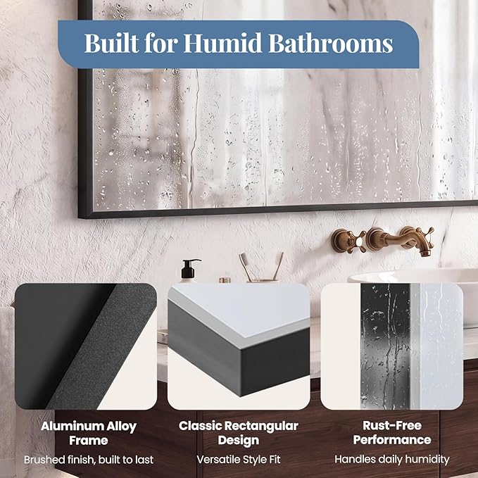 NEWBULIG 30" x 36" Black Rectangle Bathroom Mirror for Wall, Morden Wall Mirror with Metal Frame, Tempered Glass, Vanity Mirror for Over Sink, Entryway, Living Room, Anti-Rust