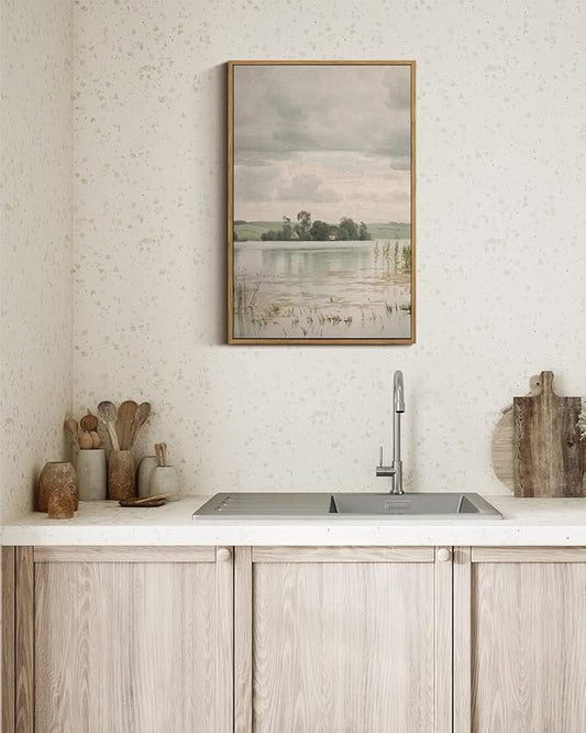 InSimSea Framed Canvas Prints Art Vintage Decor, Countryside Lakeside Landscape Paintings, Large Prints, Vintage Retro Wall Decorations for Bathroom Bedroom Living Room, 16"x24"