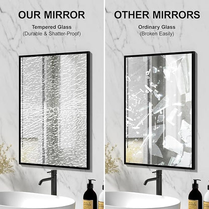 Rectangular Wall Mirror, Black Aluminum Frame, 24x32 Inches, Modern Style, Tempered Glass, Wall Mount for Bathroom Bedroom Living Room