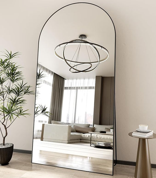Koonmi 40"x80" Arched Full Length Mirror, Black Large Floor Mirror with Aluminum Alloy Frame, Standing Hanging or Leaning Wall-Mounted Full Body Mirror for Living Room and Bedroom