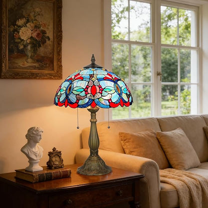 ARTZONE Tiffany Table Lamp[W16''xH24''], Tiffany Table Lights Antique Stained Glass Bedside Table Lamp for Bedside/Desk Reading/Living Room/Home Office/Bedroom