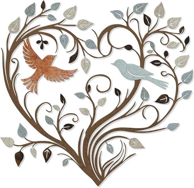 Hnatzu Colorful Heart Tree Metal Wall Art with Birds,Vibrant Heart Wall Decor for Living Room,Unique Metal Bird Wall Art for Home, Garden,or as a Gift of Love and Family