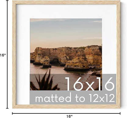 HAUS AND HUES Beige Oak Wood 16x16 Picture Frame - Modern Square Frame with Mat, Minimalist Frame for Posters and Photos (16x16 in, Beige, Set of 1)