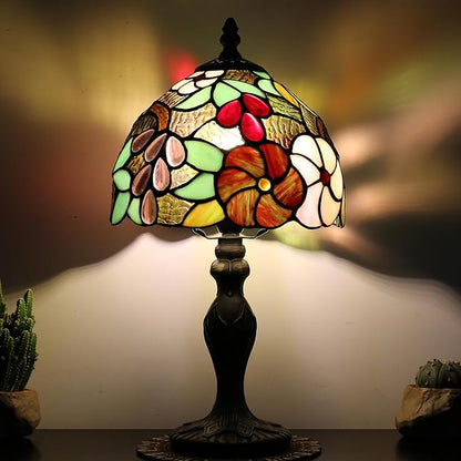 Tiffany Style Lamp Stained Glass Table Lamp 8 x 14.5 Mini Accent Light Grape Design Small Decorative Bedside Reading Memory Lamp