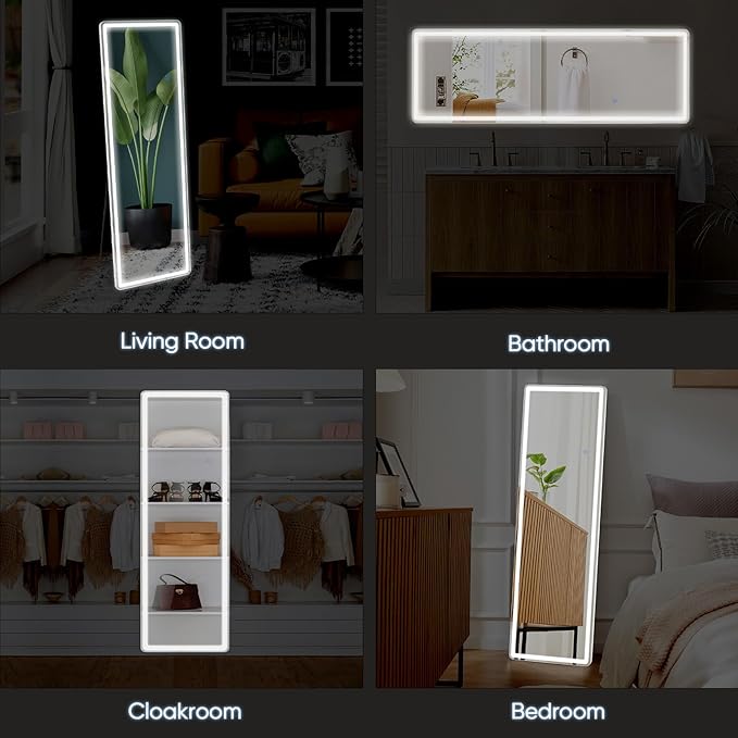 DUMOS 21"×64" LED Full Length Mirror with Lights, Lighted Floor Full Body Mirror with 3 Color Lighting, Wall Mounted Stand Mirror for Bedroom, Dressing Room, Living Room, Bathroom