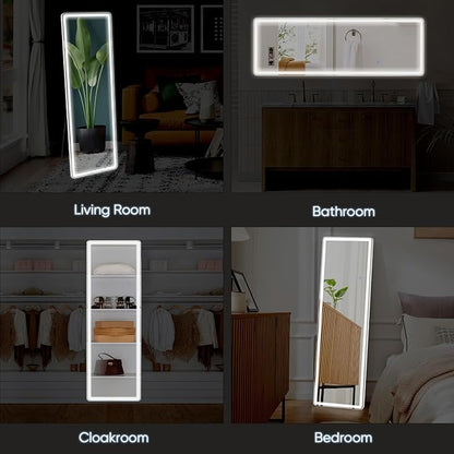 DUMOS 21"×64" LED Full Length Mirror with Lights, Lighted Floor Full Body Mirror with 3 Color Lighting, Wall Mounted Stand Mirror for Bedroom, Dressing Room, Living Room, Bathroom