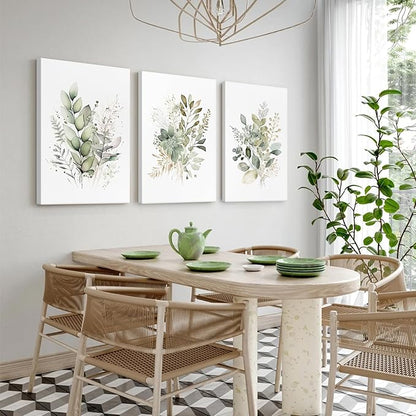 Watercolor Botanical Wall Art Set of 3 Boho Floral Canvas Wall Decor Prints Sage Green Wildflower Wall Art Modern Flower Pictures Botanical Painting for Bedroom Bathroom 24x36 Inch Wrapped Canvas