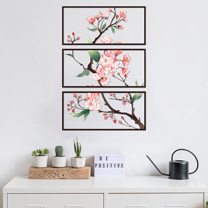 Resama 3 Pcs Metal Wall Art, Flowers Decor Hanging Flower, 2D Rustic Metal Wall Sculpture for Living Room Bedroom, Modern Floral Nature Wall Hanging Decor (28x17in)