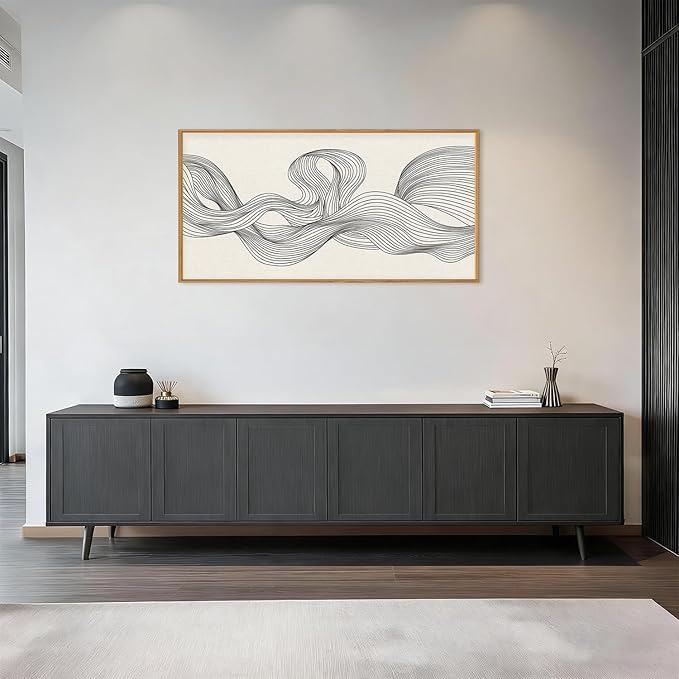 HPNIUB Neutral Abstract Beige Wave Framed Wall Art Set,Minimalist Black Line Wave Wall Decor,Modern Geometric Art Print,Boho Textured Artwork for Living Room,Bedroom,Office-20 x40