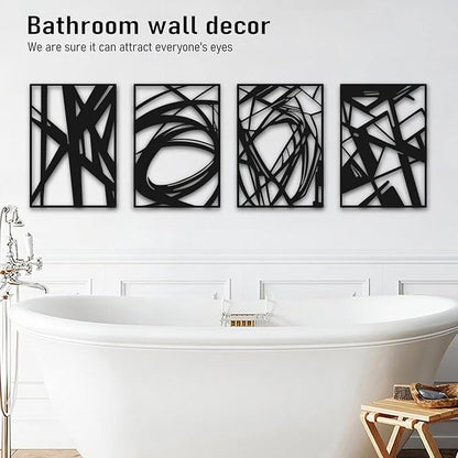 Bakovity Black Abstract Wall Art, Metal Art Wall Decor, Modern Large Wall Art, 3D Abstract Wall Sculptures for Bedroom Bathroom Living Room (4 Pack, 16 x 11 in)