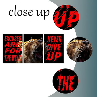 Motivational Wall Art Excuses Are for the Weak Poster Inspirational Quotes Never Give up Painting 3 Pieces Canvas Print Office Decor Inspiring Framed Decoration Ready to Hang [48''W x 24''H]