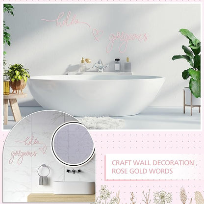 Hicarer Metal Hello Gorgeous Wall Art Minimalist Decor for Bedroom Bathroom Living Room Dressing Room Salon Office Home Decorations Easy to Install Wall Decor(Light Pink,Classic Style)