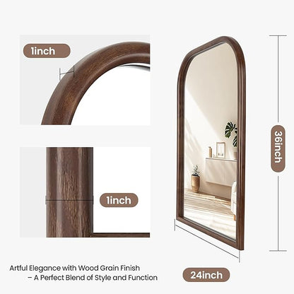 24"x36" Arch Wall Mirror Bathroom Mirror for Wall Mounted, Tempered Glass, Wood Grain Finish Frame Wall Mirror Decorative for Bedroom Living Room Entryway, Rustic Brown