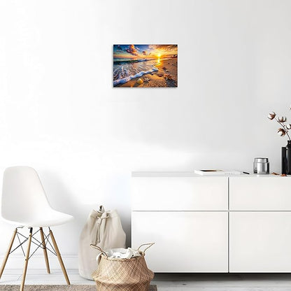 TutuBeer 1 Panel Beach Picture Beach Wall Art Blue Sea Sunset with Starfish Ocean Canvas Painting Sea Artwork for Walls Seascape the Pictures for Home Decor Wall Decor Ready to Hang 24x36inch