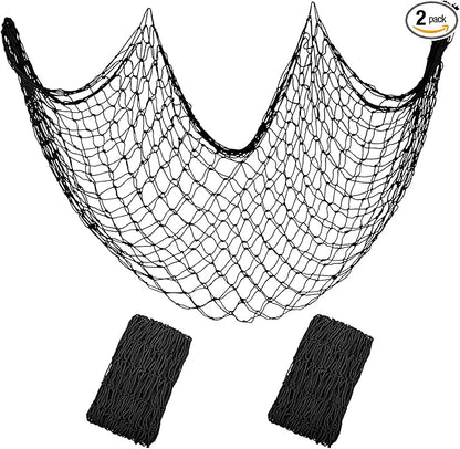 Decorative Fishing Net 80x40 Inch, Patioland 2 Pack Large Black Picture Fish Net, Wall Photo Hanging Fishnet for Nautical Mermaid Pirate Ocean Themed Hawaii Beach Under The Sea Party Decorations