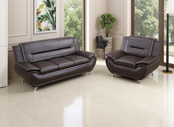 Living Room Furniture Sets, Faux Leather Sofa Couches, Brown Sofa and Chair for Bedroom, Apartment, Rv Car, Office