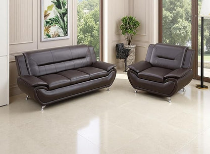 Living Room Furniture Sets, Faux Leather Sofa Couches, Brown Sofa and Chair for Bedroom, Apartment, Rv Car, Office