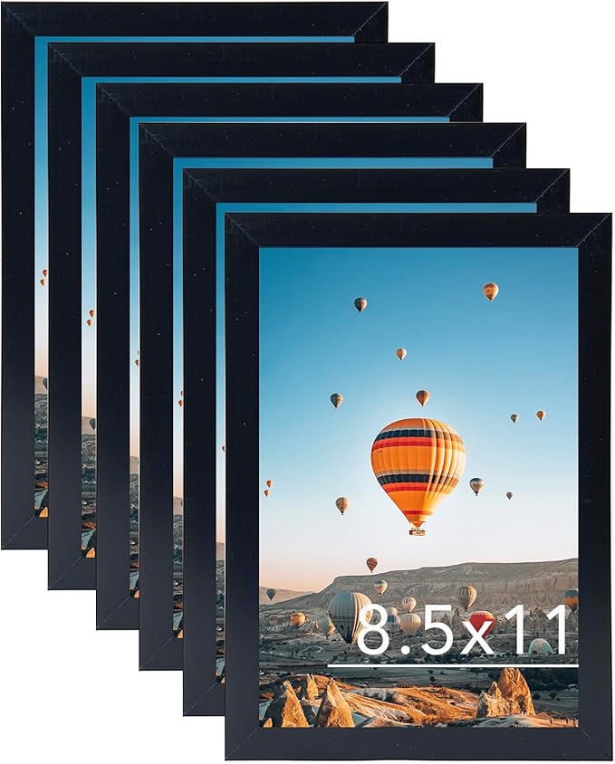 JCJMY 8.5x11 Picture Frame Set of 6 Black for Wall Hanging or Tabletop- Wall Mounting Horizontally or Vertically, 8.5 x 11 Wall Gallery Poster Photo Frame for 8 by 11 Photo,6 Pack,Black