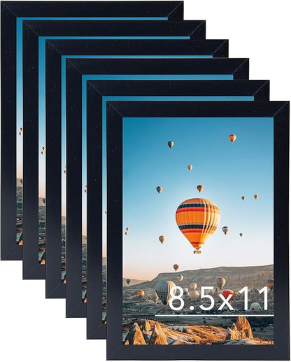 JCJMY 8.5x11 Picture Frame Set of 6 Black for Wall Hanging or Tabletop- Wall Mounting Horizontally or Vertically, 8.5 x 11 Wall Gallery Poster Photo Frame for 8 by 11 Photo,6 Pack,Black