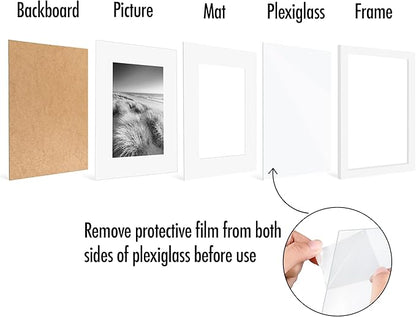 Americanflat 8x10 Picture Frame with Polished Plexiglass - Set of 5 - Use as 5x7 Frame with Mat or Display 8x10 Photo Without Mat - Galleria Collection - Picture Frames for Tabletop and Wall - White