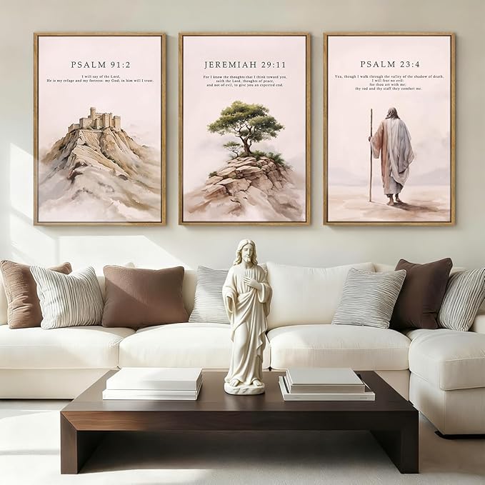IARTTOP Large Christian Easter Framed Canvas Wall Art 16x24 Inch Jesus Easter Bible Verse Art Prints Religious Scripture Wall Decor for Living Room Bedroom Set of 3