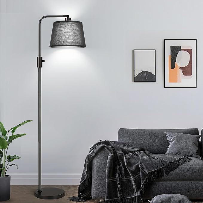 Nintiue [Upgraded] Dimmable Floor Lamp, 1000 Lumens LED Edison Bulb Included, Black Shade, Modern Arc Standing Tall Floor Lamp for Living Room Bedroom Office Dining Room