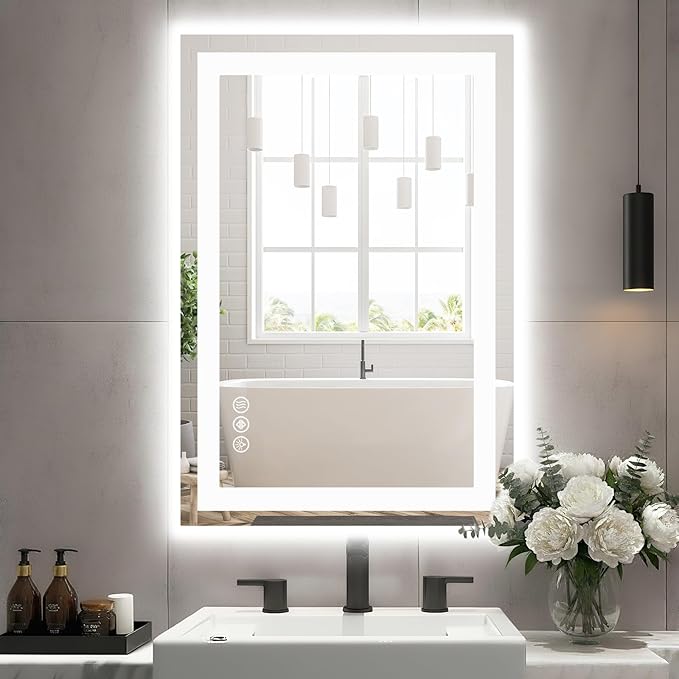 Sweetcrispy 24"x36" Smart Anti-Fog LED Bathroom Mirror with Lights and Front Light & Backlit, 3 Color Temperatures, Dimmable, Memory Function, Rectangle Modern Vanity Mirror