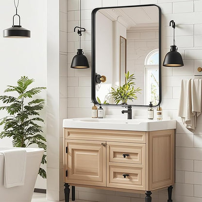 Fabuday Black Bathroom Mirror Over Sink - 28x36 Inch Large Framed Mirrors for Wall Rectangular, Black Frame Rectangle Vanity Big Mirror Wall Mounted for Bedroom, Farmhouse, Restroom, Entryway
